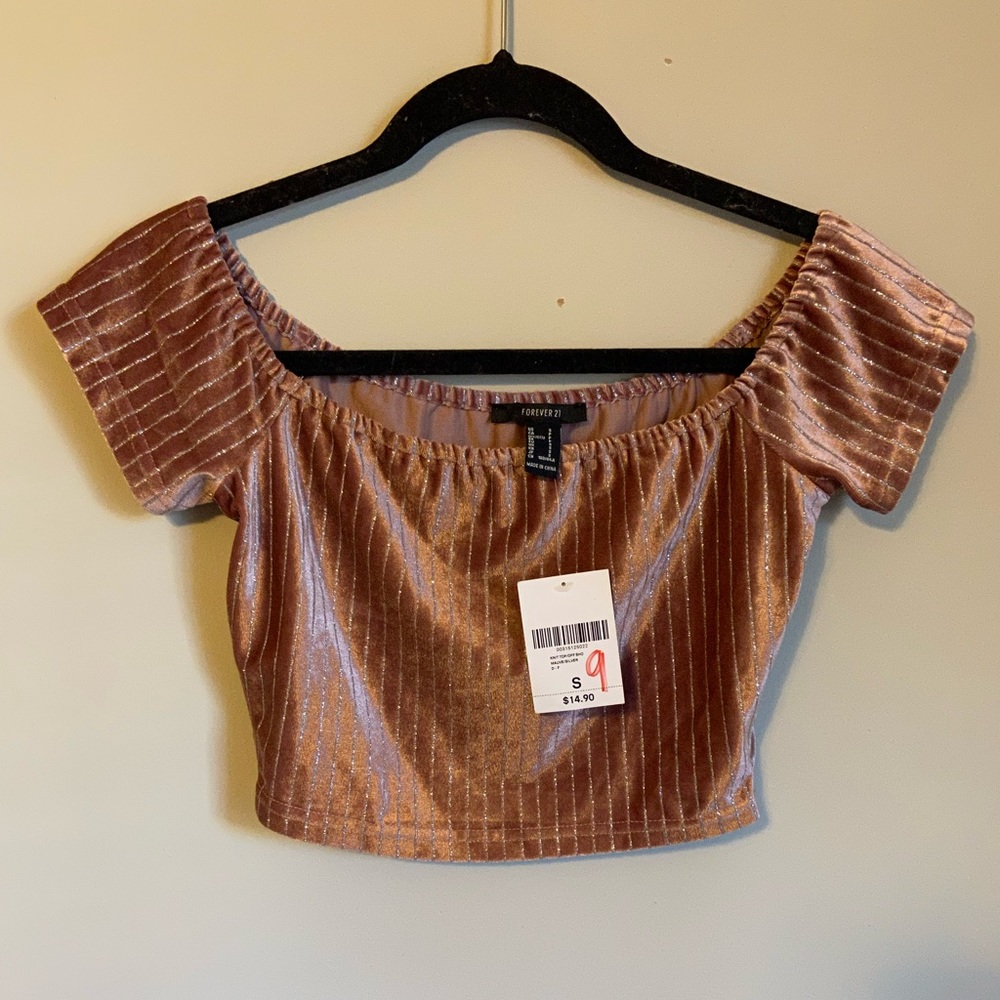Forever 21 Velour Striped Crop Top - Color Pink and Sliver